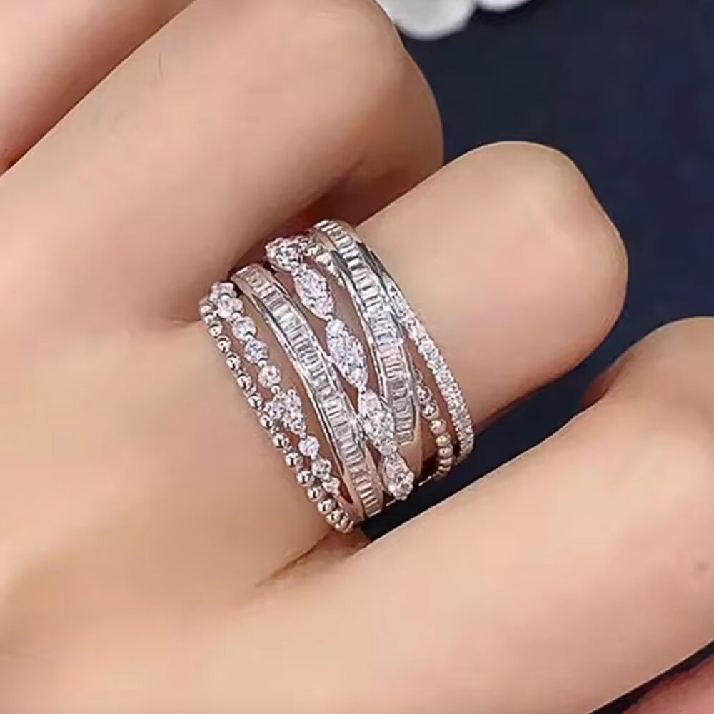 NEW 14K White Gold Diamond Ring Band Thick Chunky Diamond Ring Band
